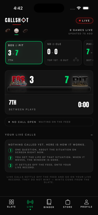 Live mode: eight games live with running scores updated seconds ago