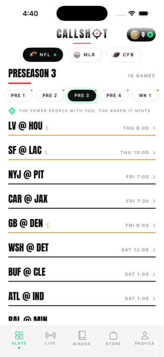 The NFL slate: sixteen preseason games listed by kickoff time